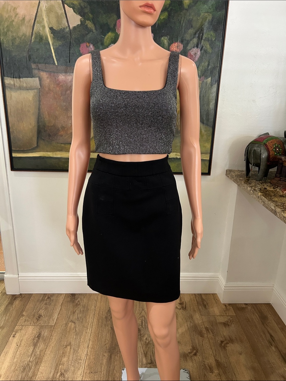 Babaton black and silver sleeveless crop top